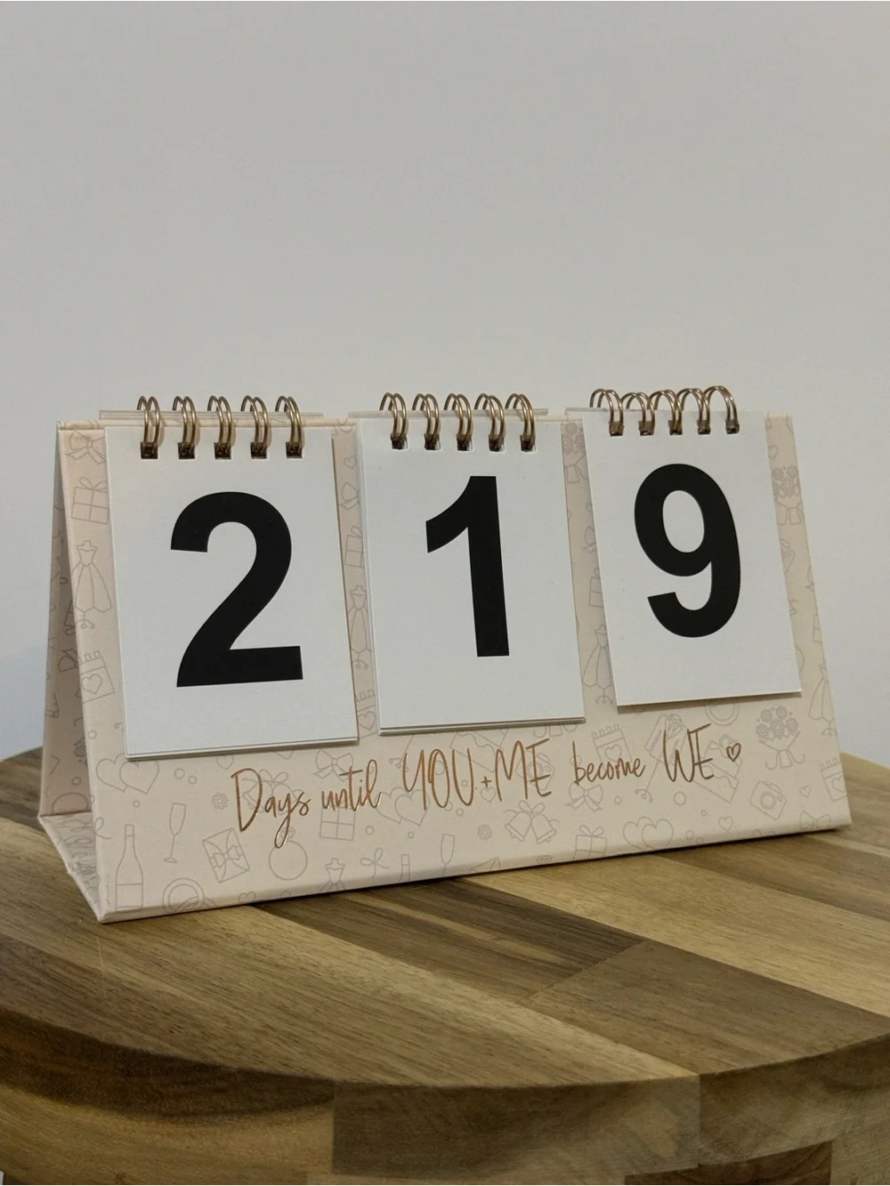 Wedding Countdown Desk Calendar - Cream and Rose Gold